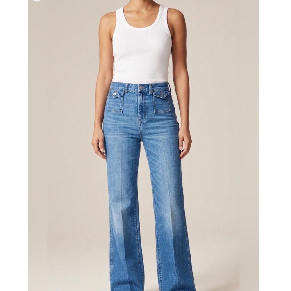 NEW J.Crew Womens Flare High Rise Jeans 27 Patch Pocket Western Fall Preppy Boho